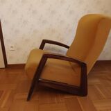 Fauteuil vintage en tissu moutarde