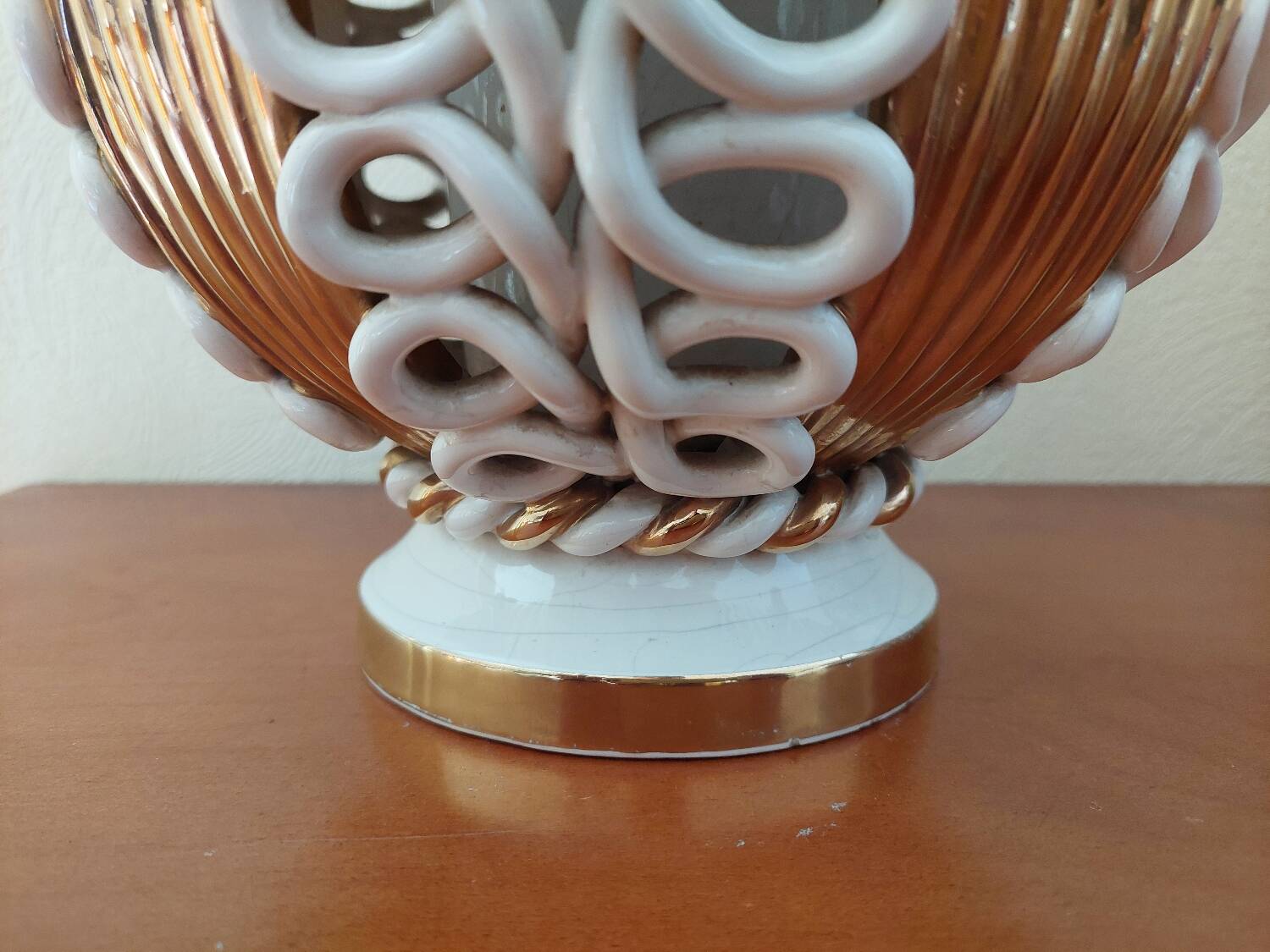 Sainte Radegonde ball vase in white and gold earthenware circa 1940-1950