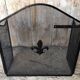 Grilled Fire Screen Fireplace 3 Shutters Black Metal Fleurs De Lys Vintage #A344