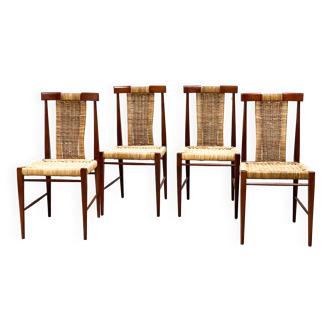 Vintage teak and wicker dining chairs, 1960s