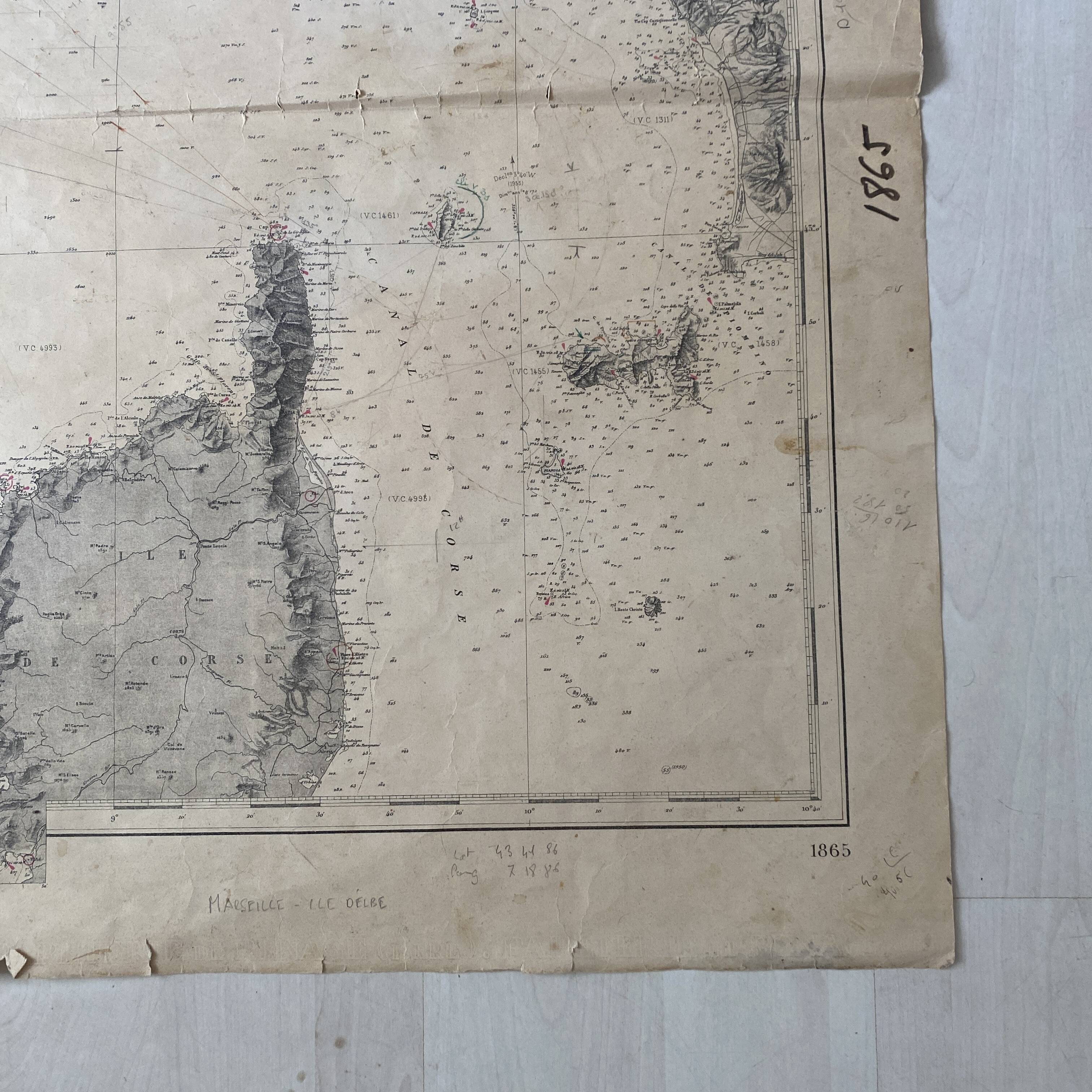 Carte ancienne Marseille - Corse - Ile d'Elbe 1888