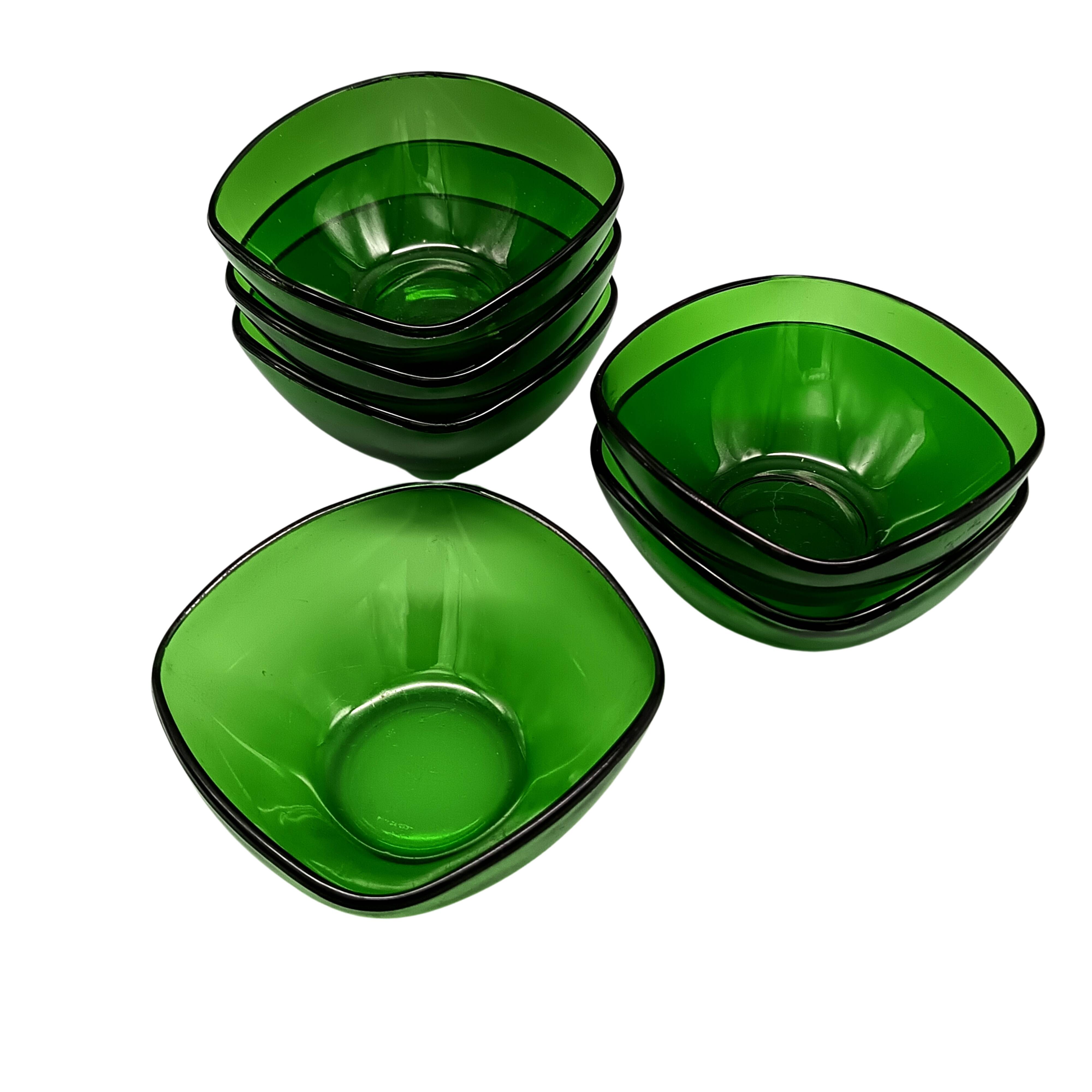 6 Vereco emerald green dessert bowls, vintage France
