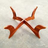 Table low Hugues Poignant base plating wood and smoked glass top