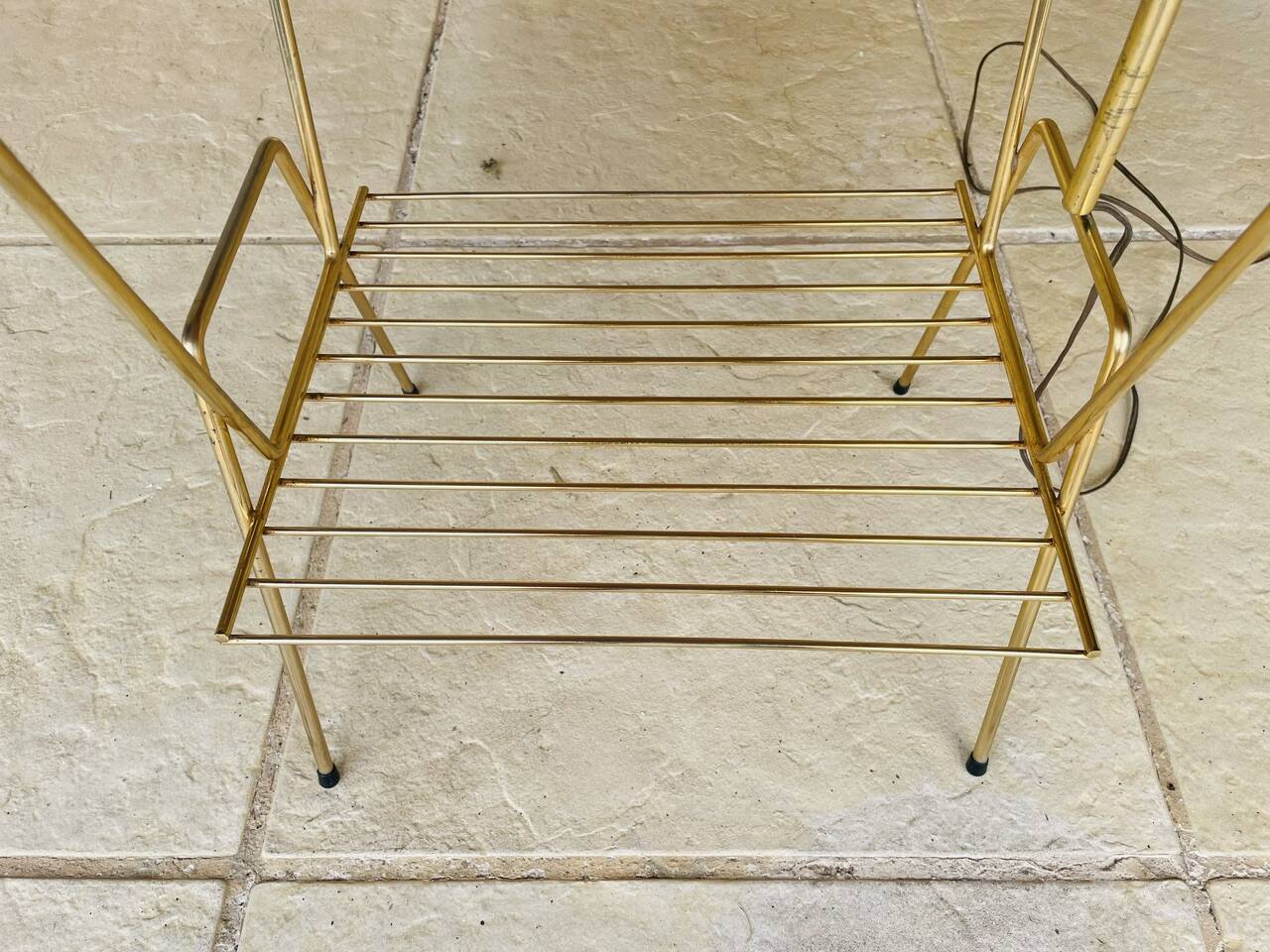 Vintage articulated floor lamp with shelf and magazine holder 1960s