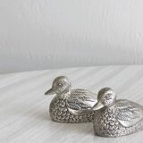 Silver plated duck shaped salt and pepper shakers