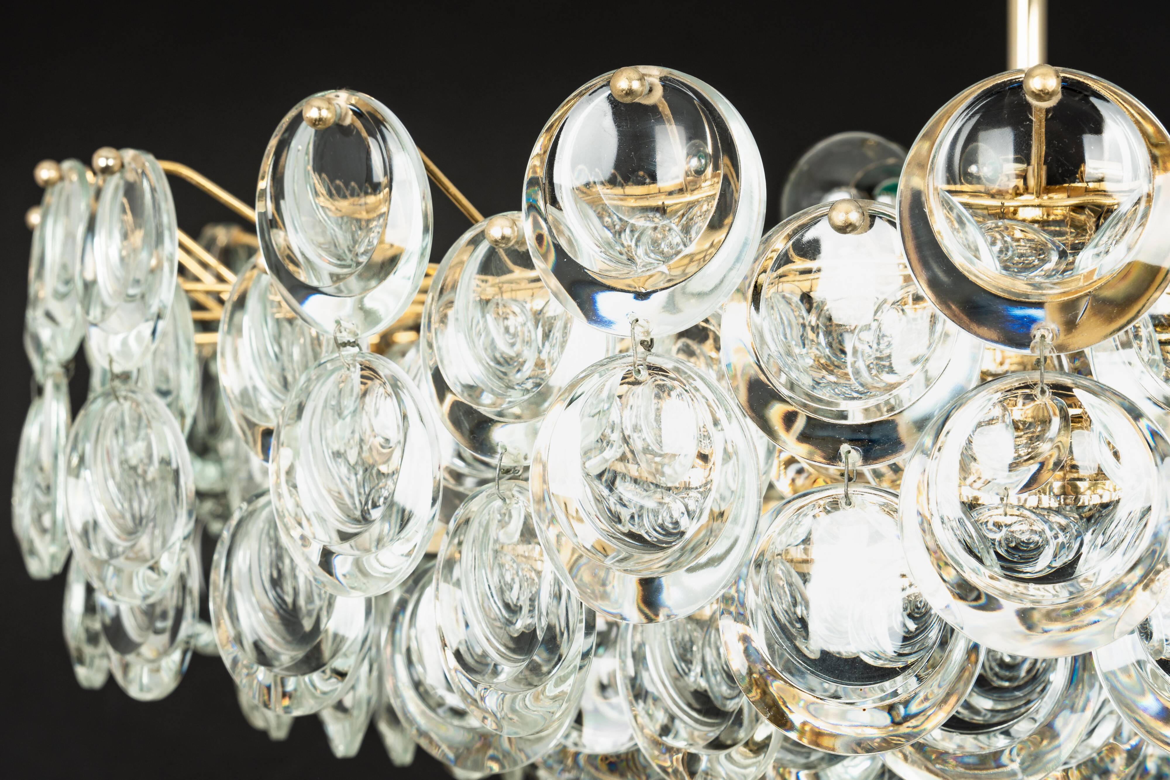 Large chandelier in gilded brass and crystal, Sciolari design by Palwa, Germany, 1970s.