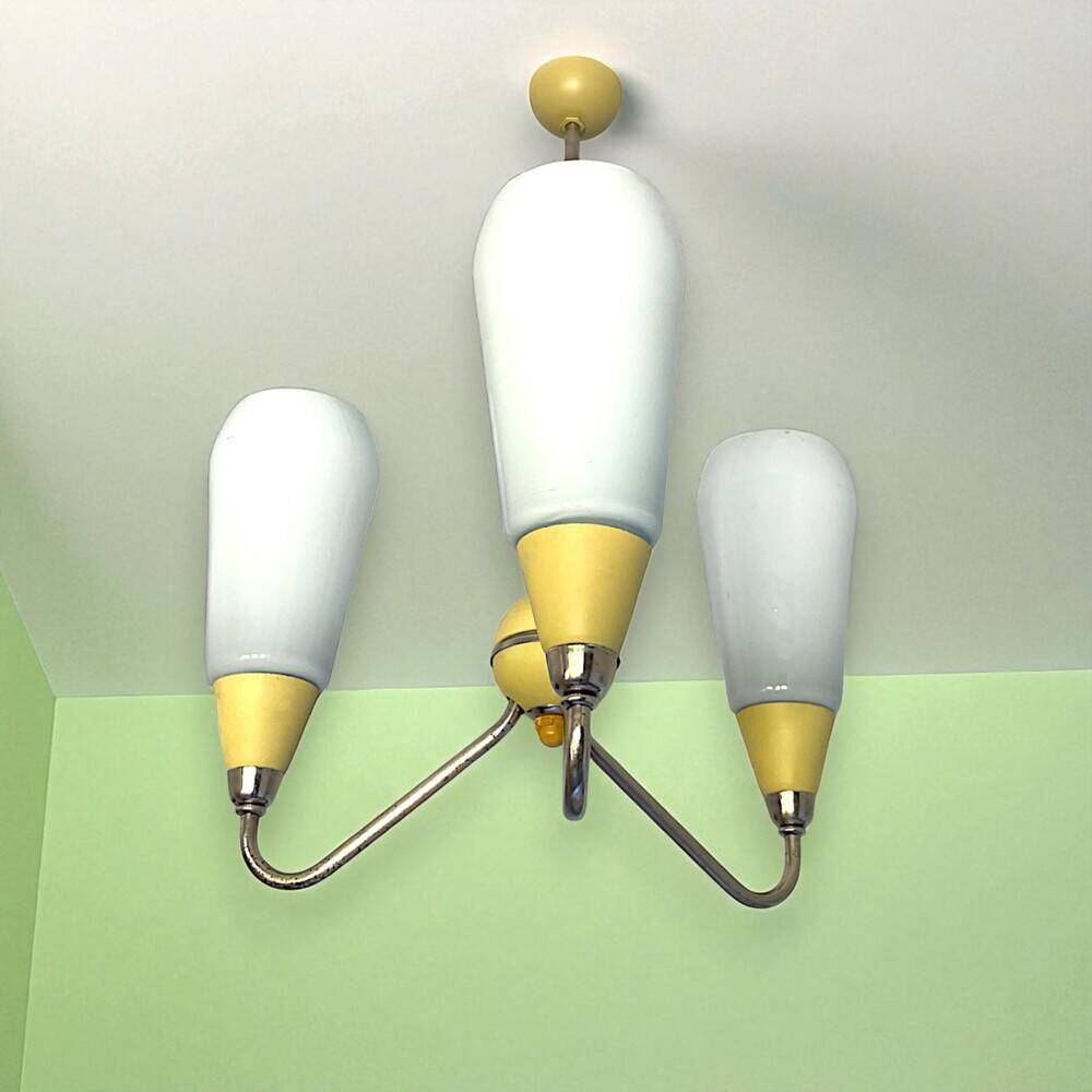 Mid Century Modern opaline glass 3-light chandelier