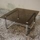 Roche Bobois coffee table 1970 smoked glass, chromed metal base.