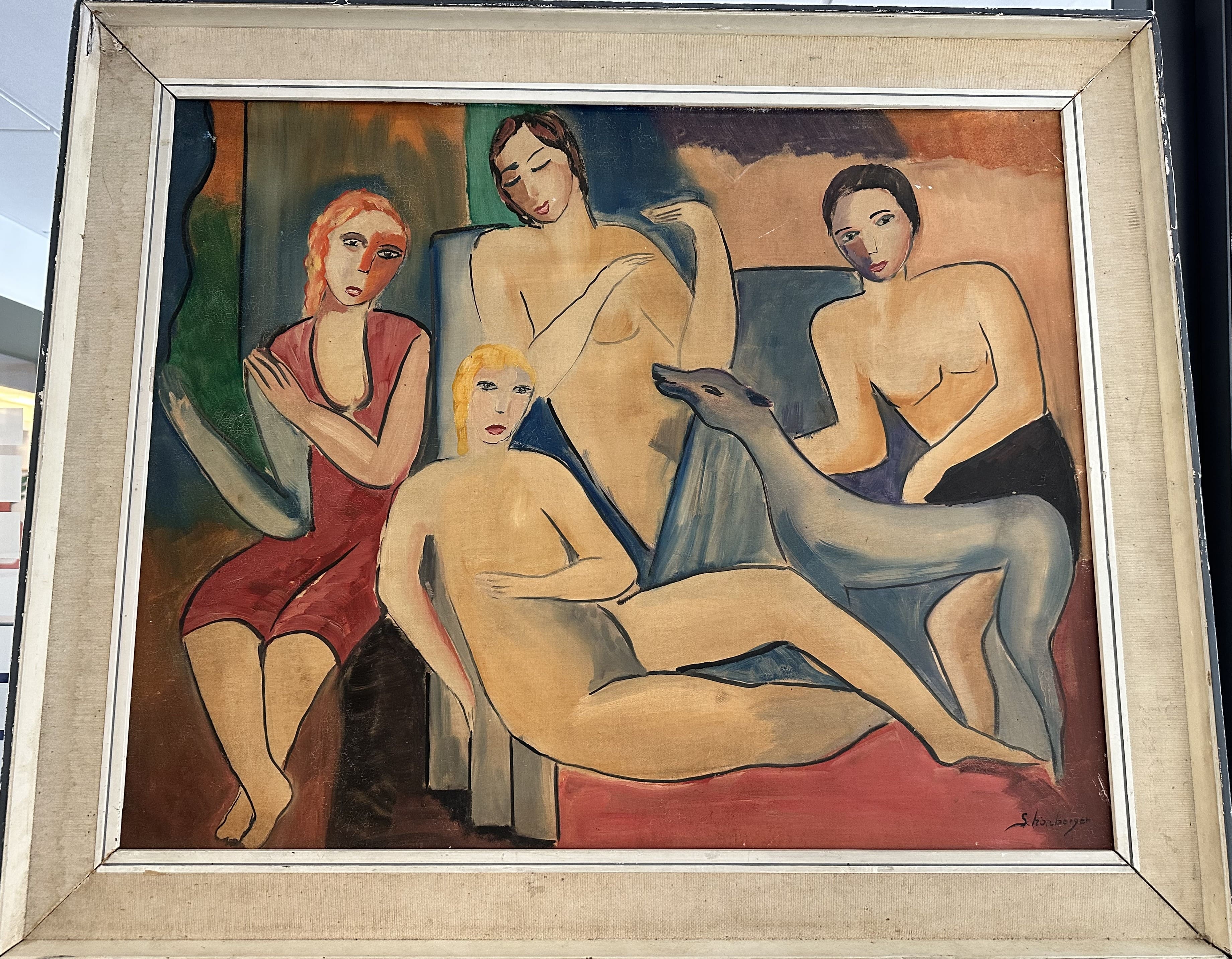 Young women and greyhound, SCHOENBERGER