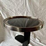 Vintage side table in glass, wood and aluminum