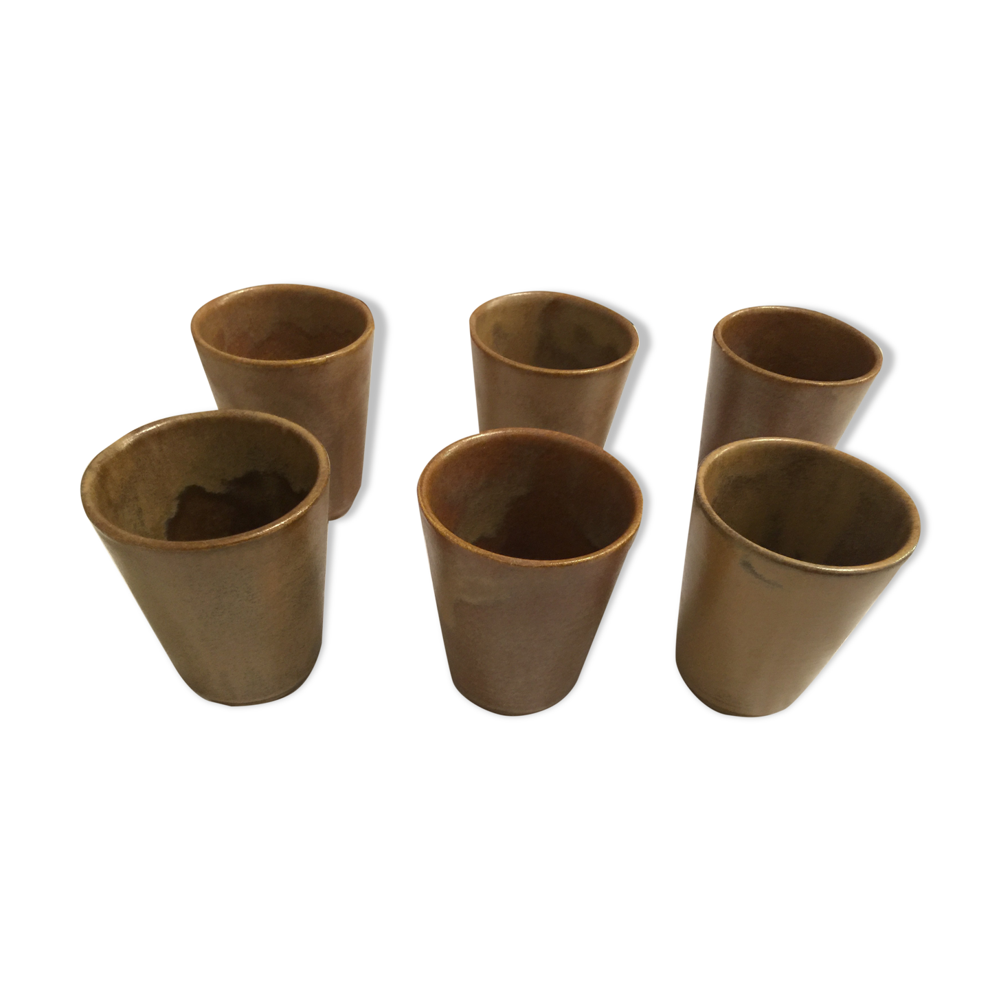 glazed Digoin stoneware cups in very good condition. signed.