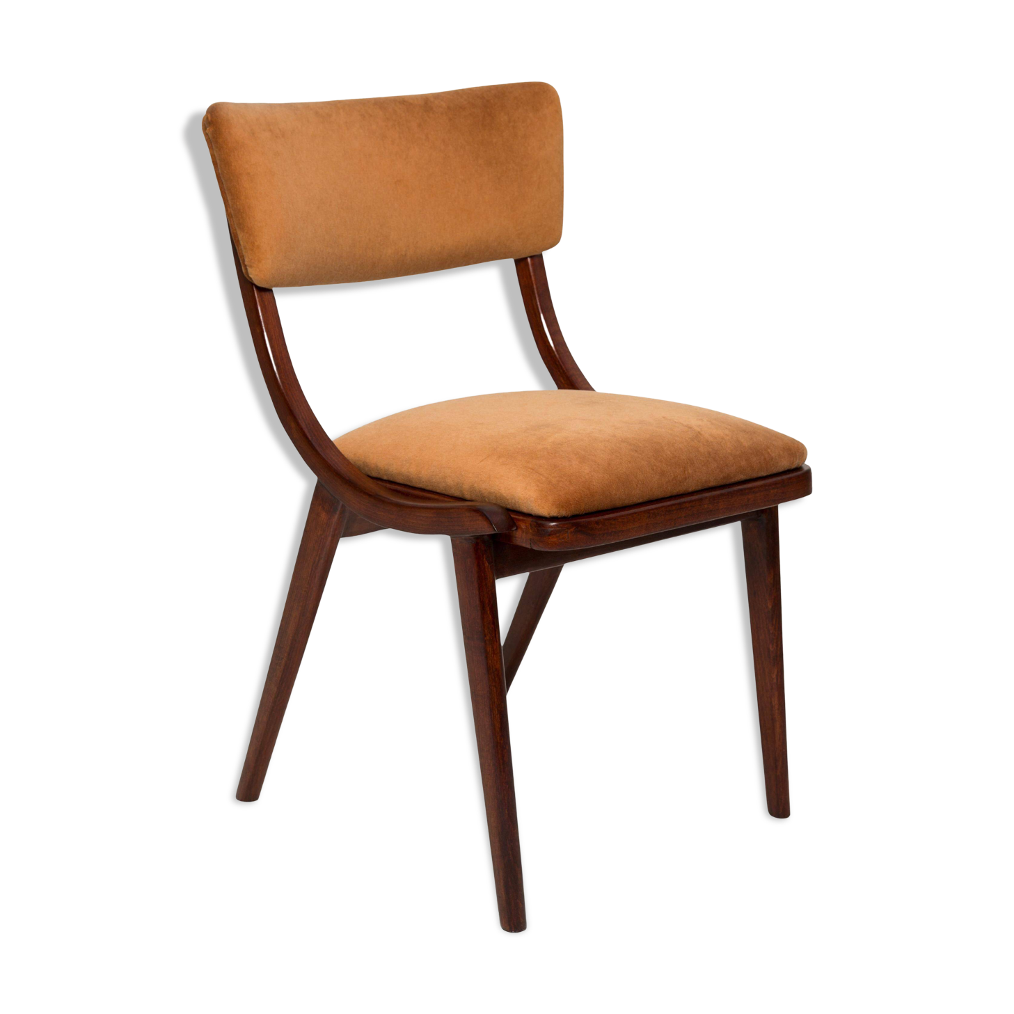 Mid-Century Modern Bumerang Chair, Brown Beige Velvet, Poland, 1960s