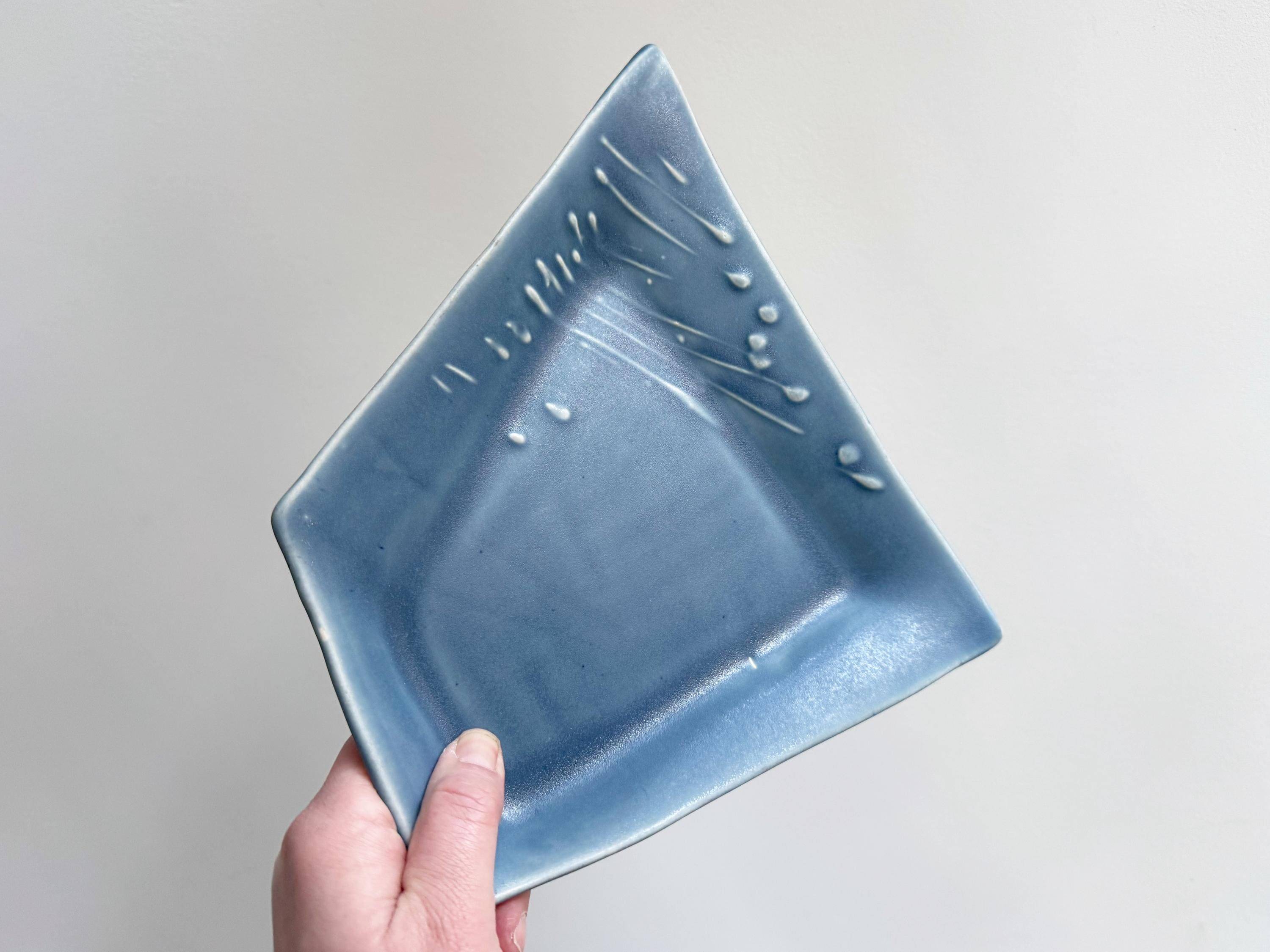 Vintage blue studio pottery signed dish