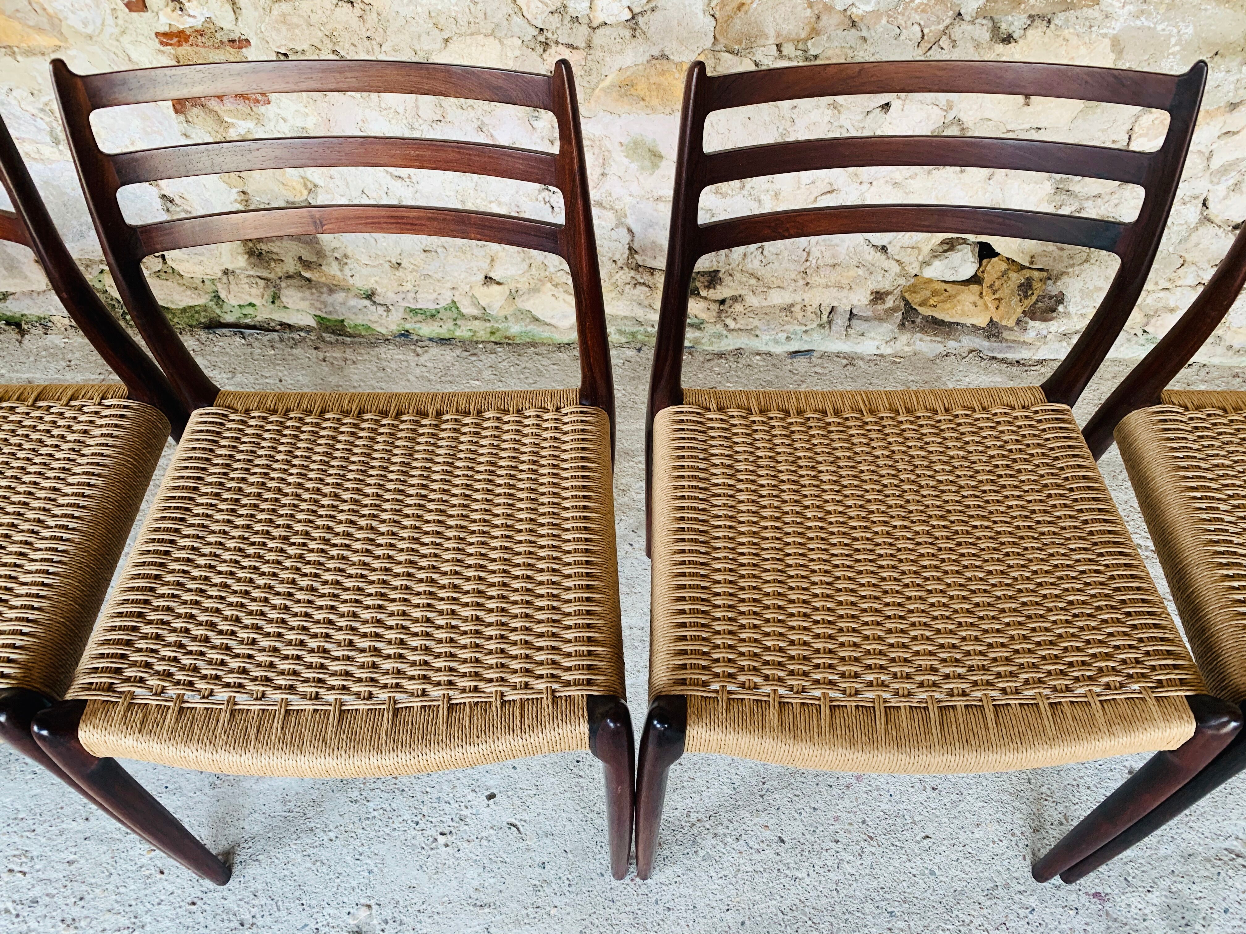 First edition rosewood model 78 dining chairs by Niels Moller, 1962-1970, Set of 6.