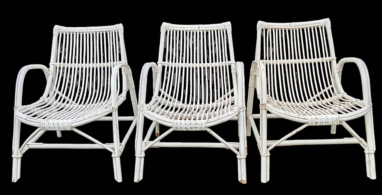 Set of 3 rattan armchairs from the 1970s