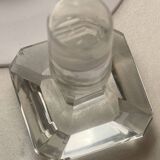 Portable Art Deco liquor cabinet in mahogany & metal with 3 Baccarat crystal bottles.