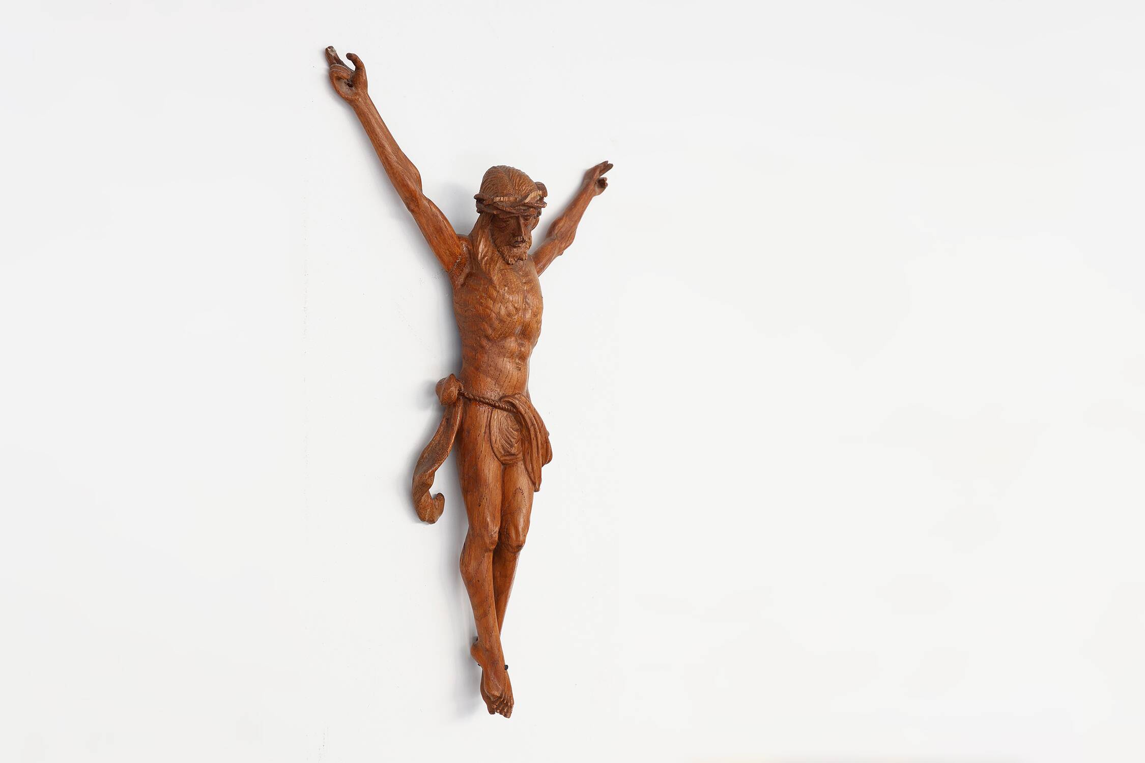 Hand carved oak crucifix or corpus Christi, Belgium ca. 1900