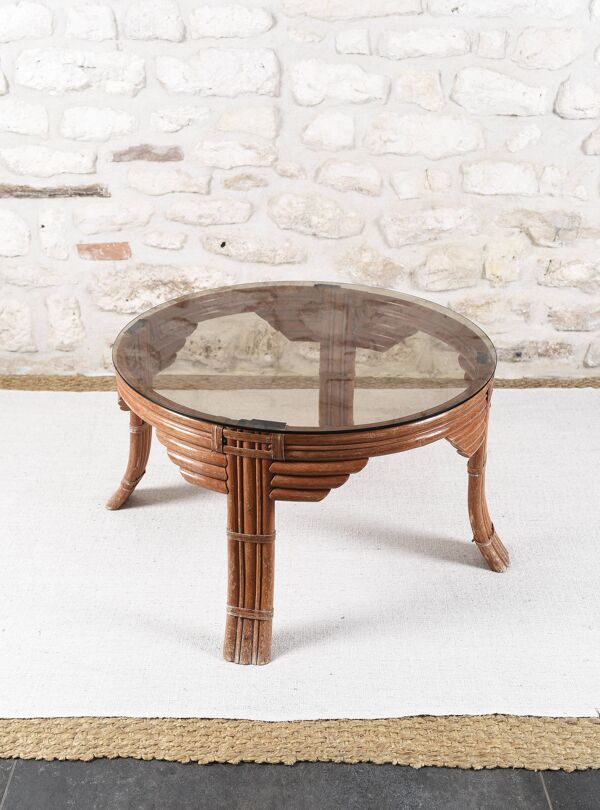 Table basse vintage en rotin