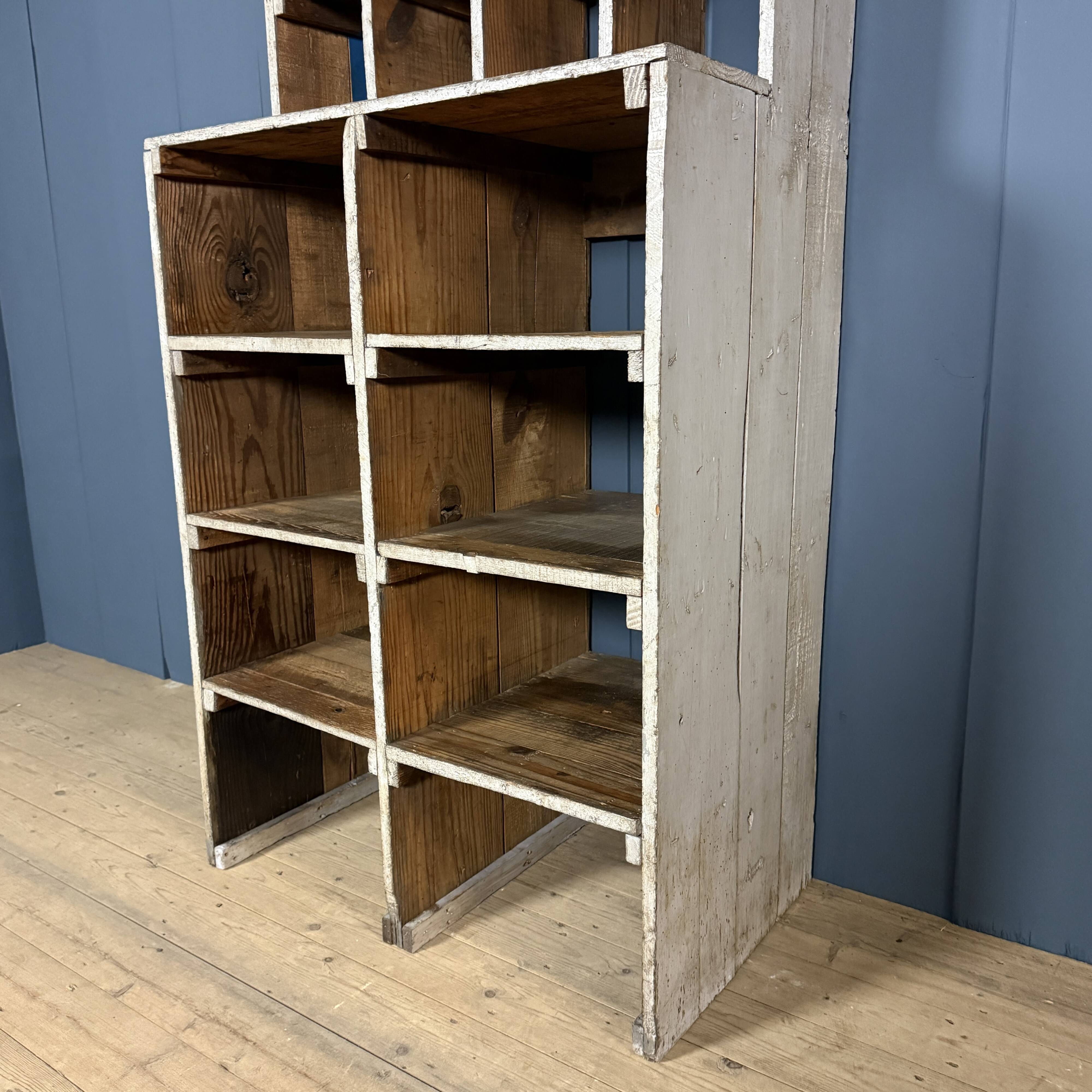 Large old industrial wooden workshop pigeonhole cabinet