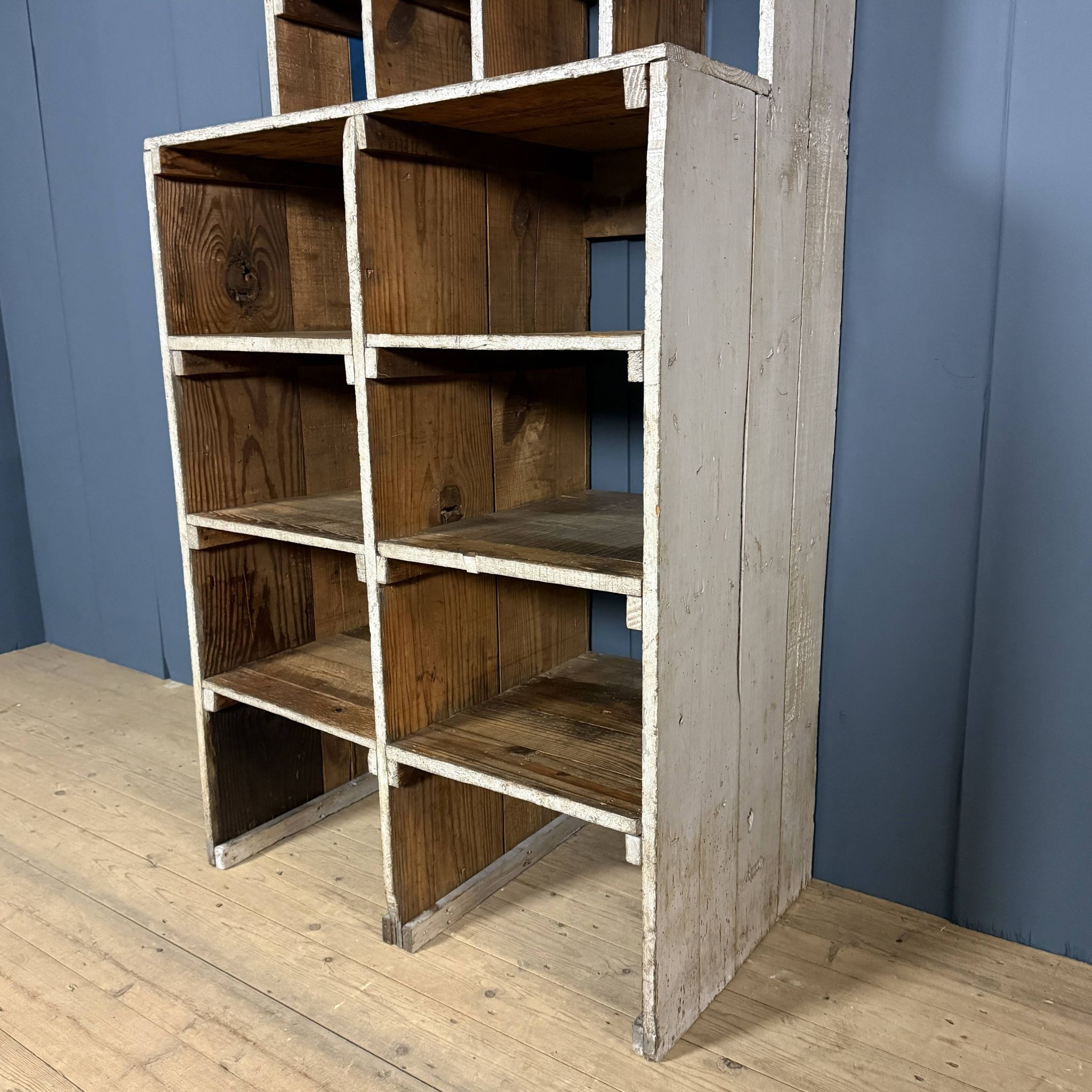 Large old industrial wooden workshop pigeonhole cabinet