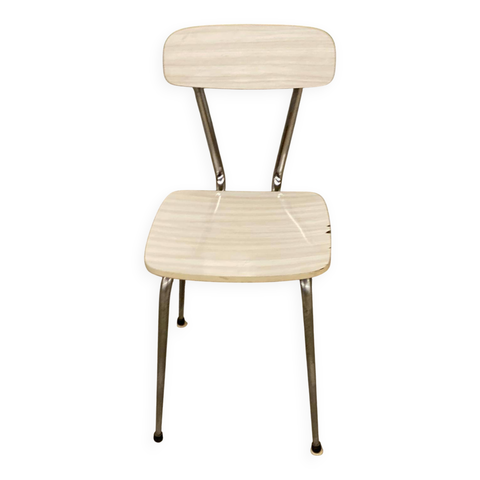 Chaise d'atelier en formica beige et acier