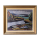 Mid-Century Modern "Meander" Vintage Expressionist River Landscape Oil Painting, Framed