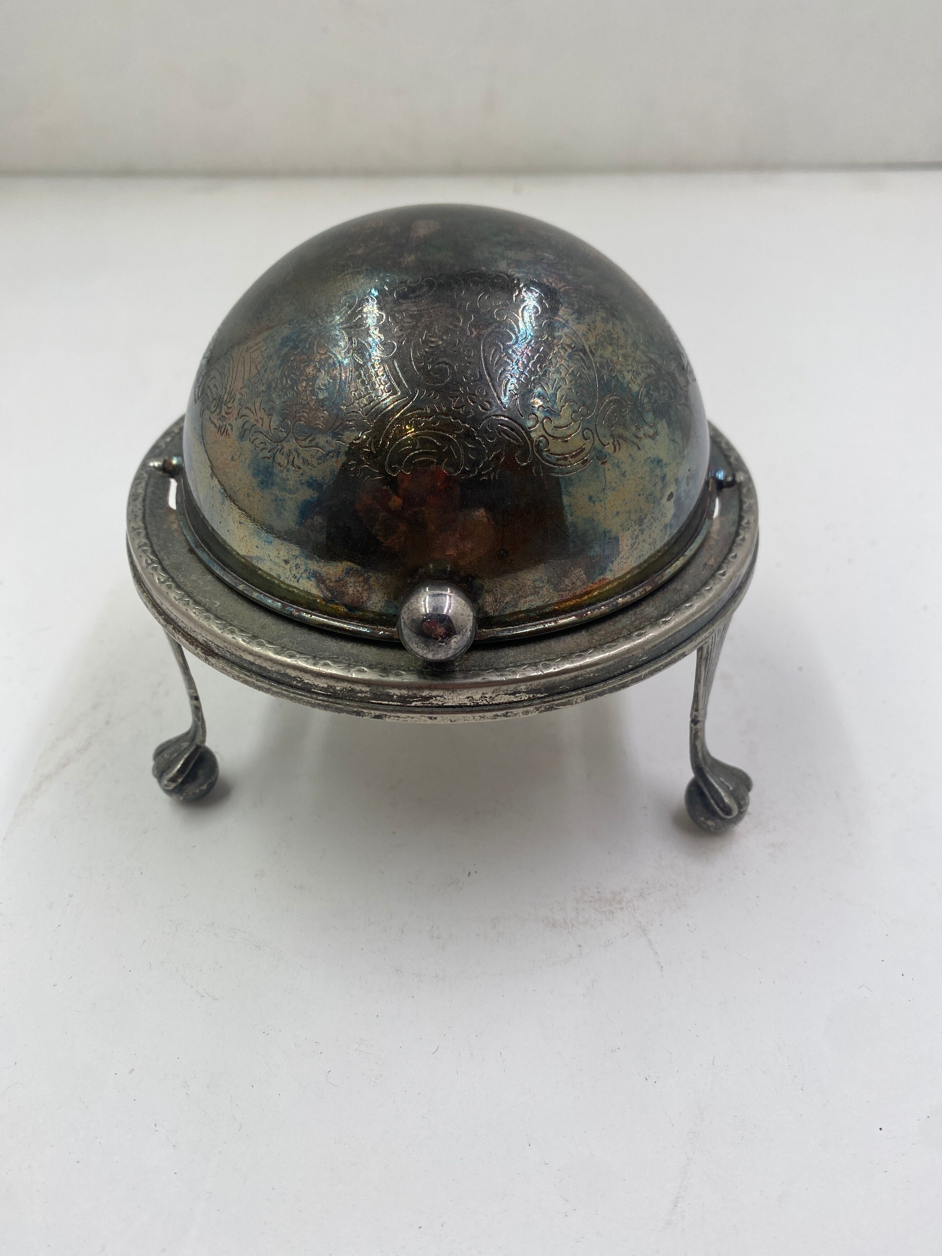 Silver metal butter dish
