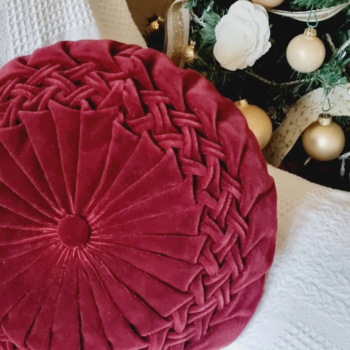 Coussin velour bordeau
