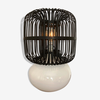 Opaline and rattan laying lamp