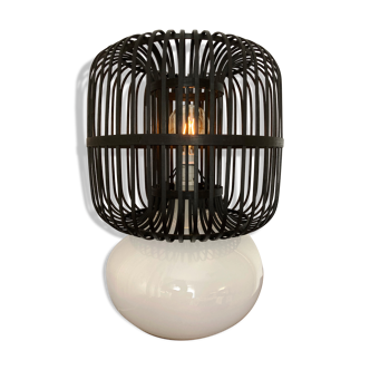 Opaline and rattan laying lamp