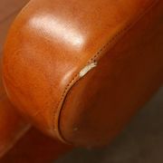 Small vintage armchair in faux leather, metal and brass, 1950s-1960s design.