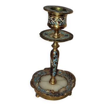Bougeoir en laiton et émail cloisonné