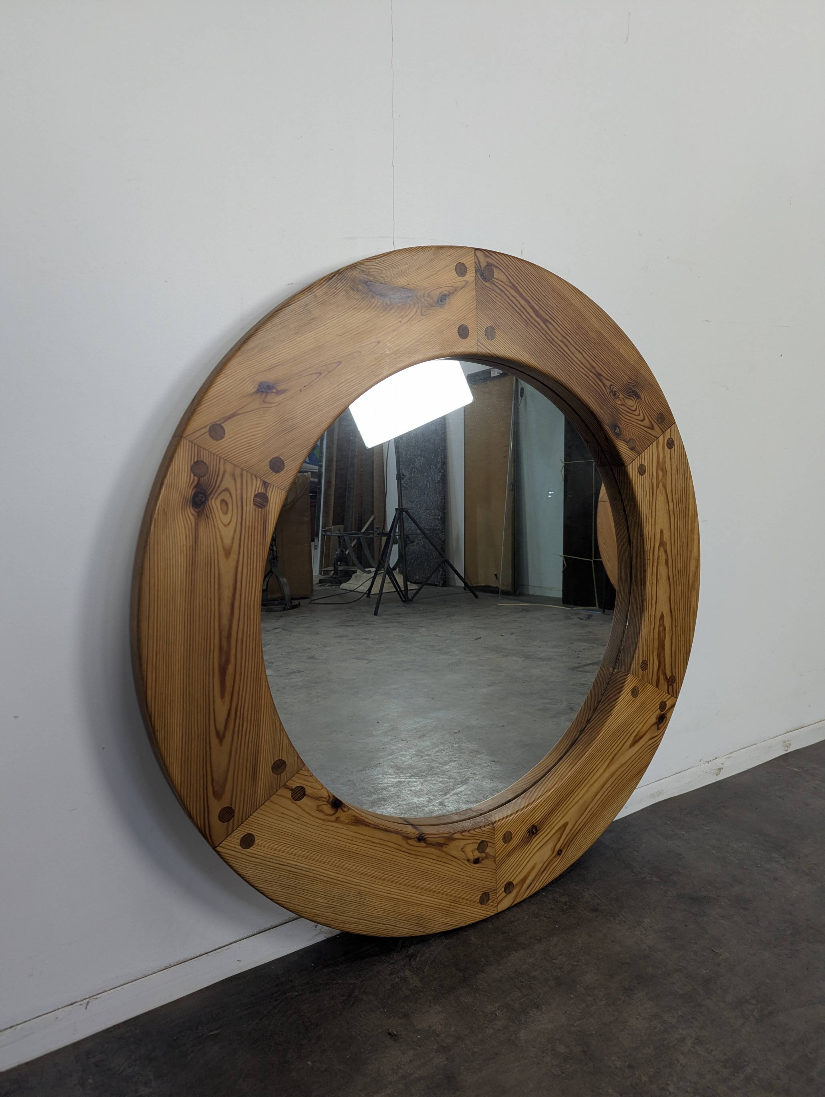 Wall mirror in pine by Uno Kristiansson, Sweden, 1960
