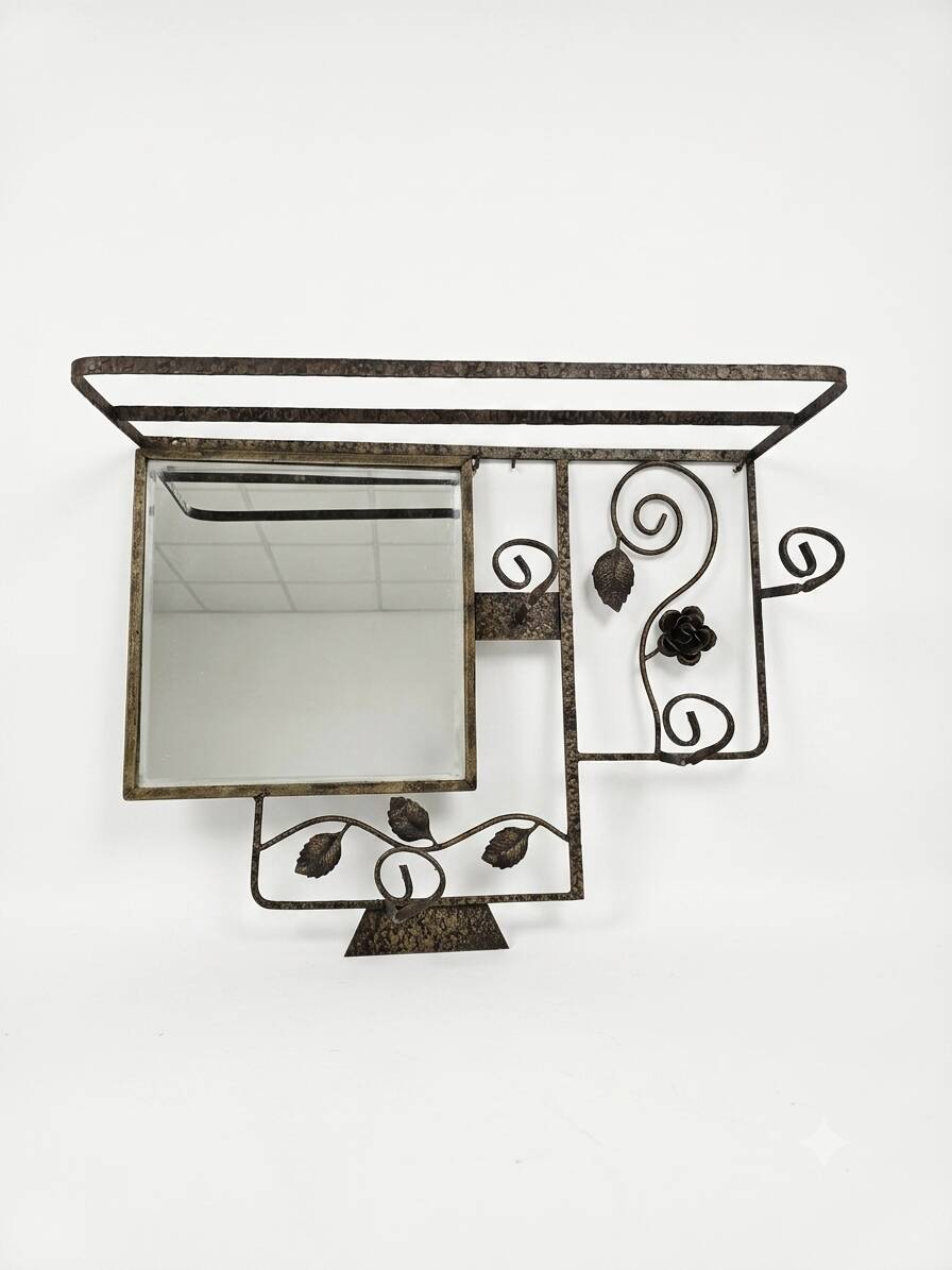 Art Deco coat rack in hammered wrought iron, 1950s.