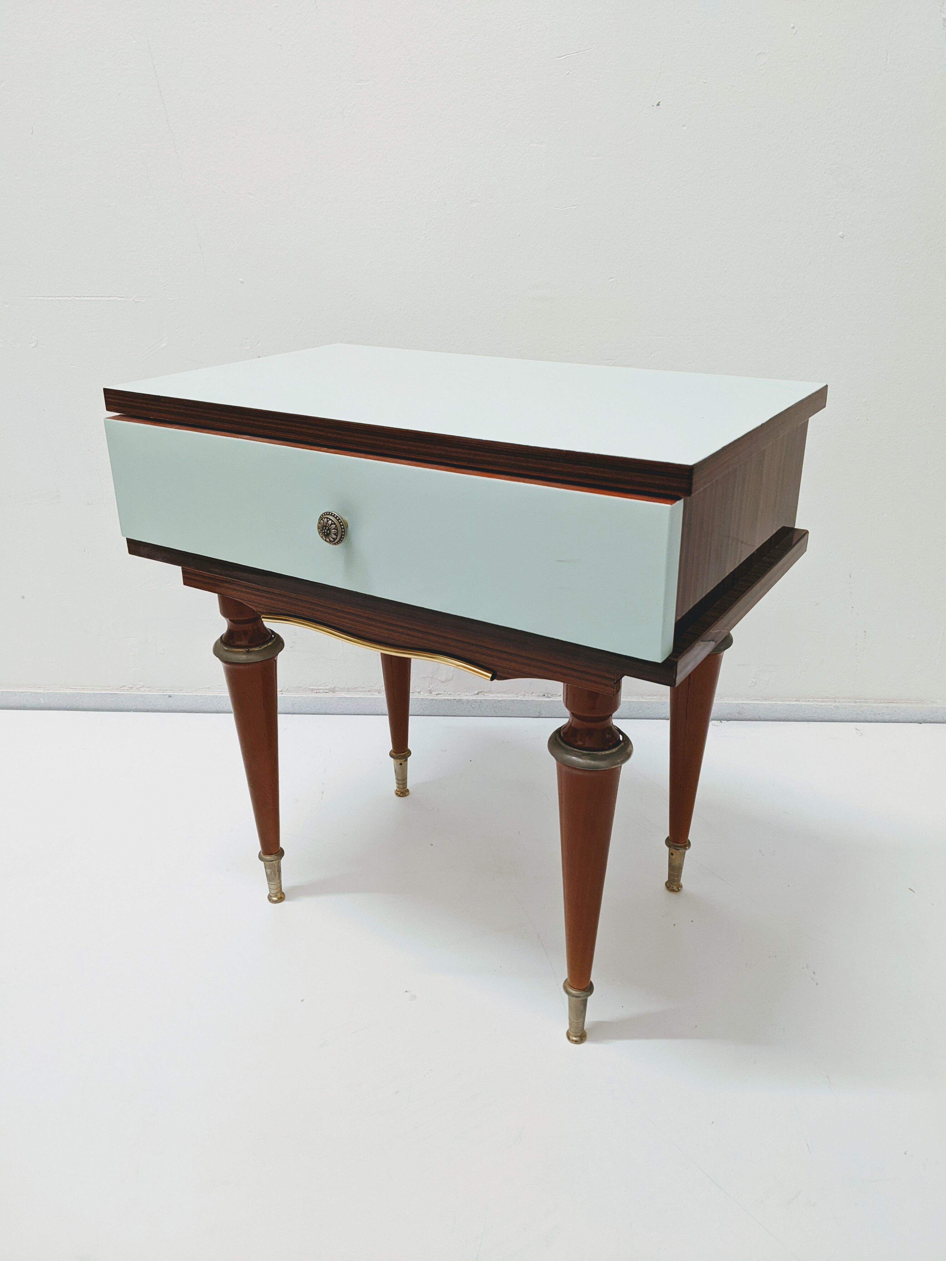 Vintage wooden bedside table / spindle legs