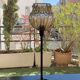 Table lamp with an old vintage golden lampshade