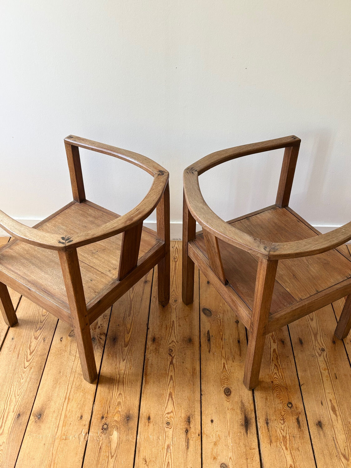 Pair of solid wood armchairs