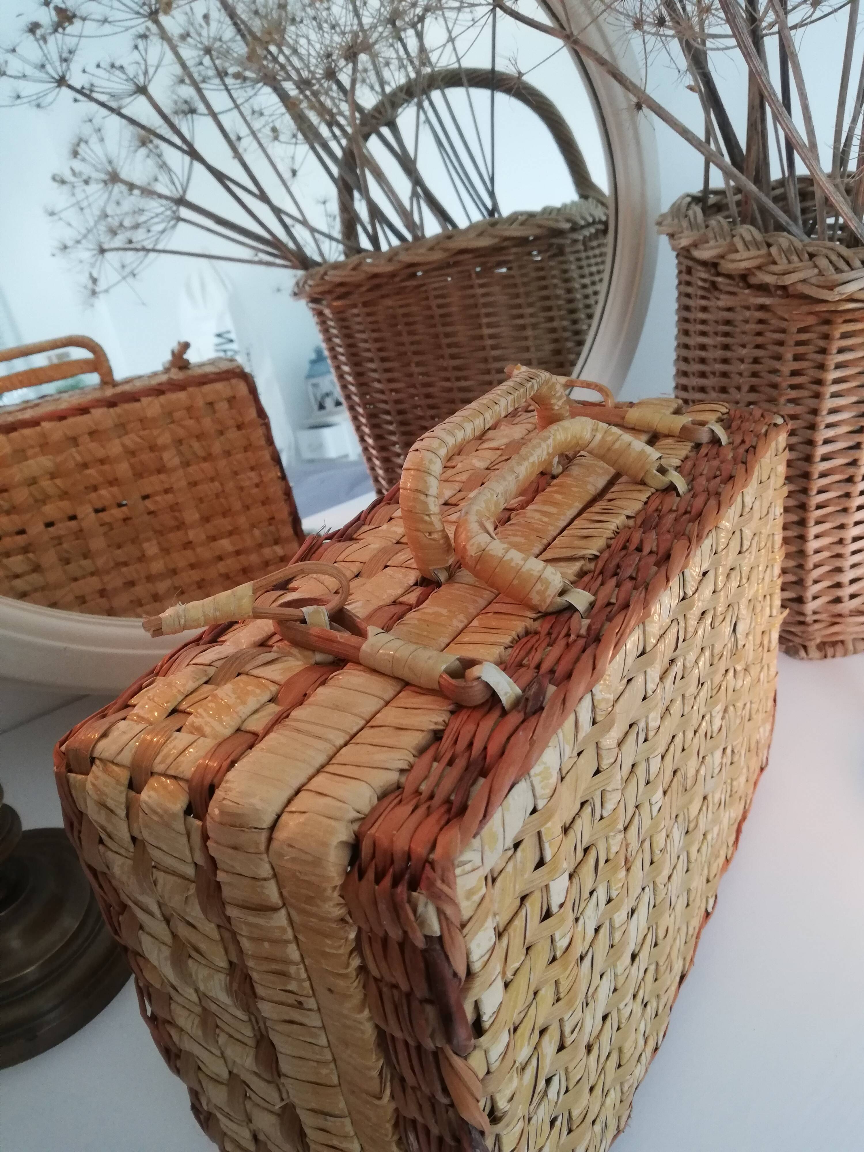 Vintage wicker suitcase