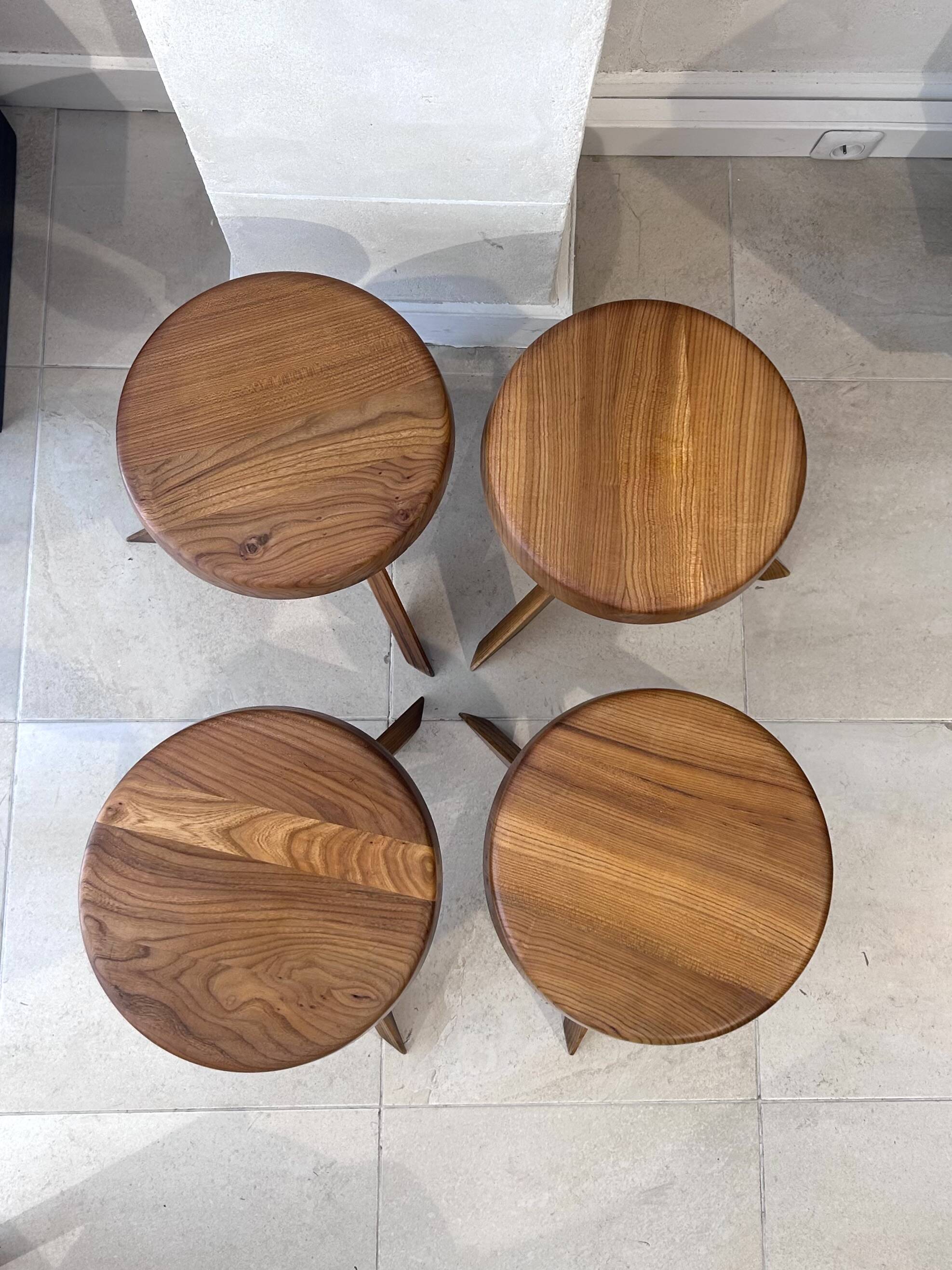 Set of four S28 stools by Pierre Chapo 1970