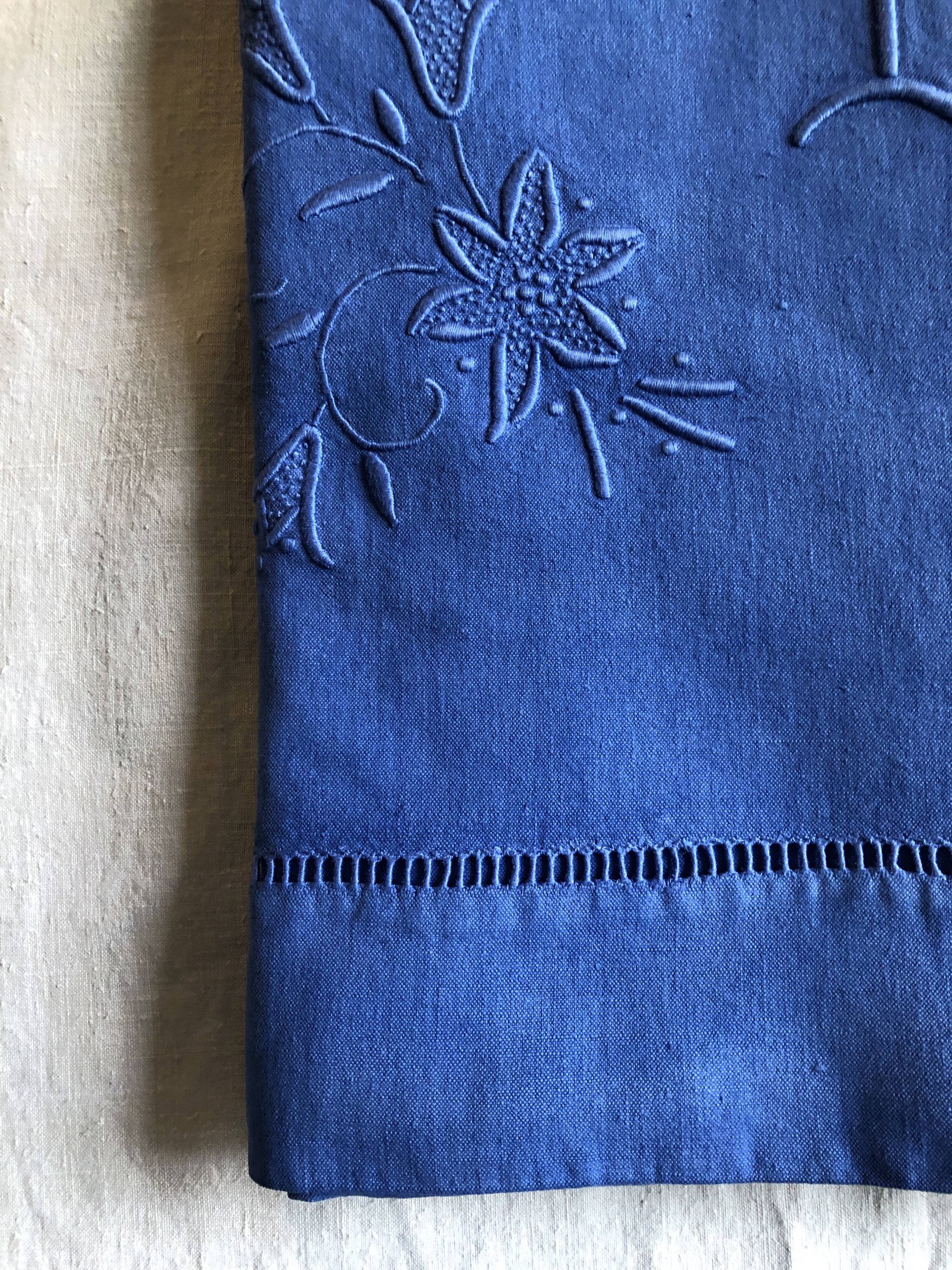 Antique linen and cotton sheet dyed Patmos blue