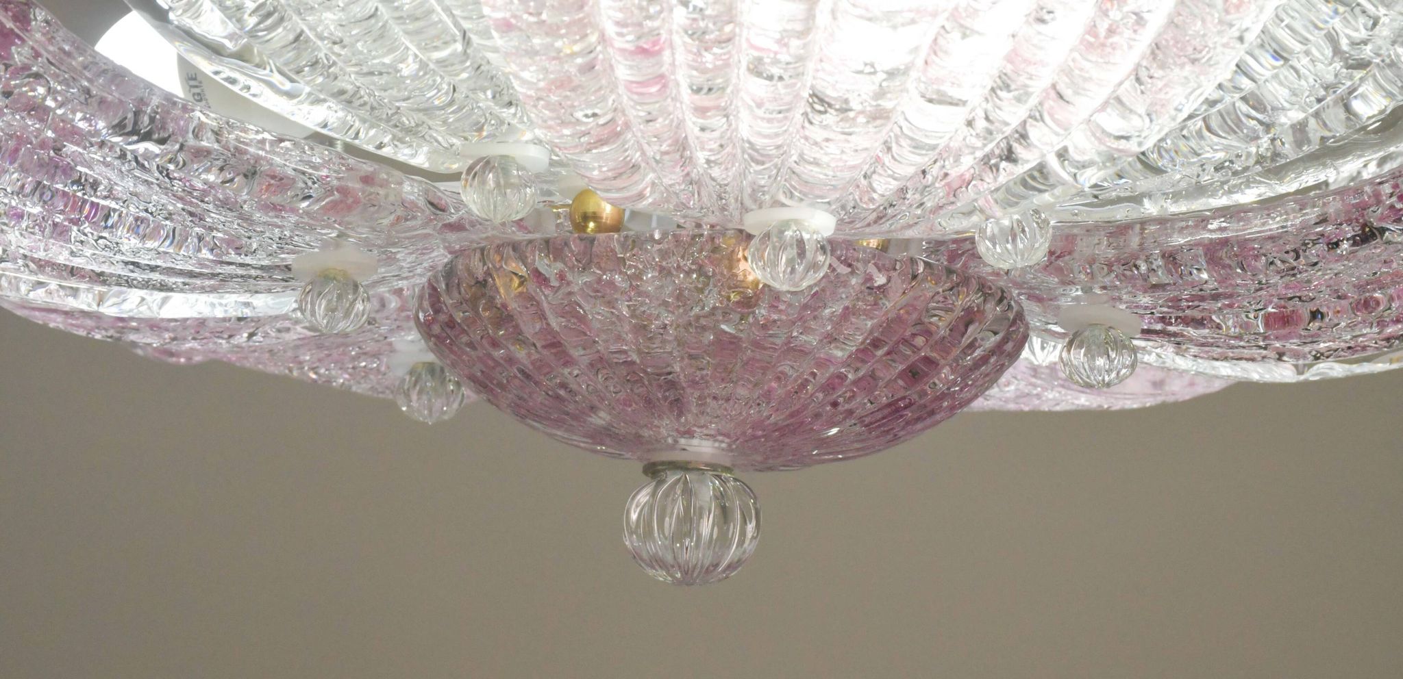 Plafonnier vintage en verre de Murano rose