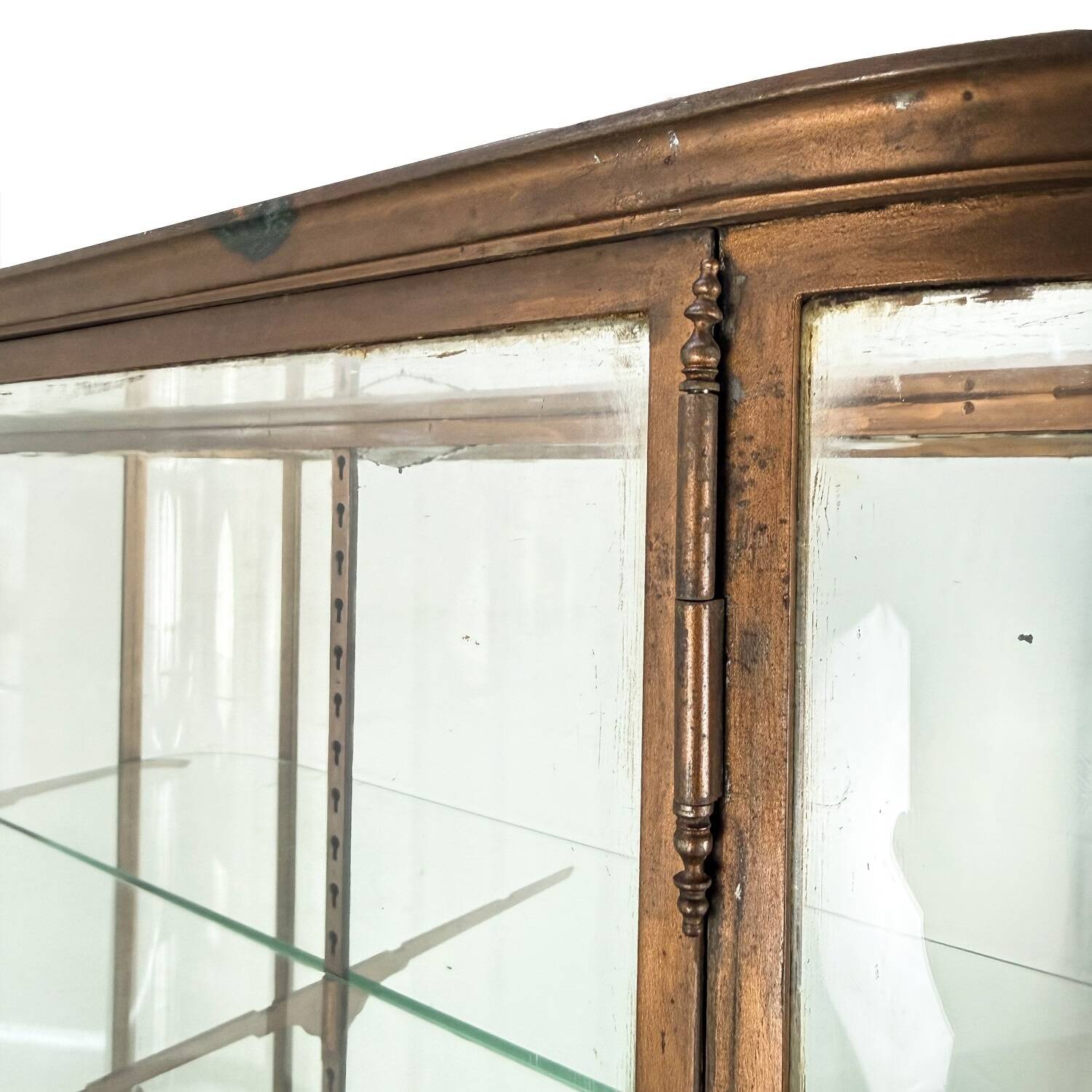 Large Antique Museum Display Cabinet with Curved Glass