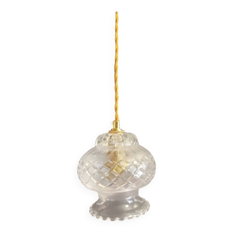 Tulip portable lamp, chiseled transparent glass, twisted cord