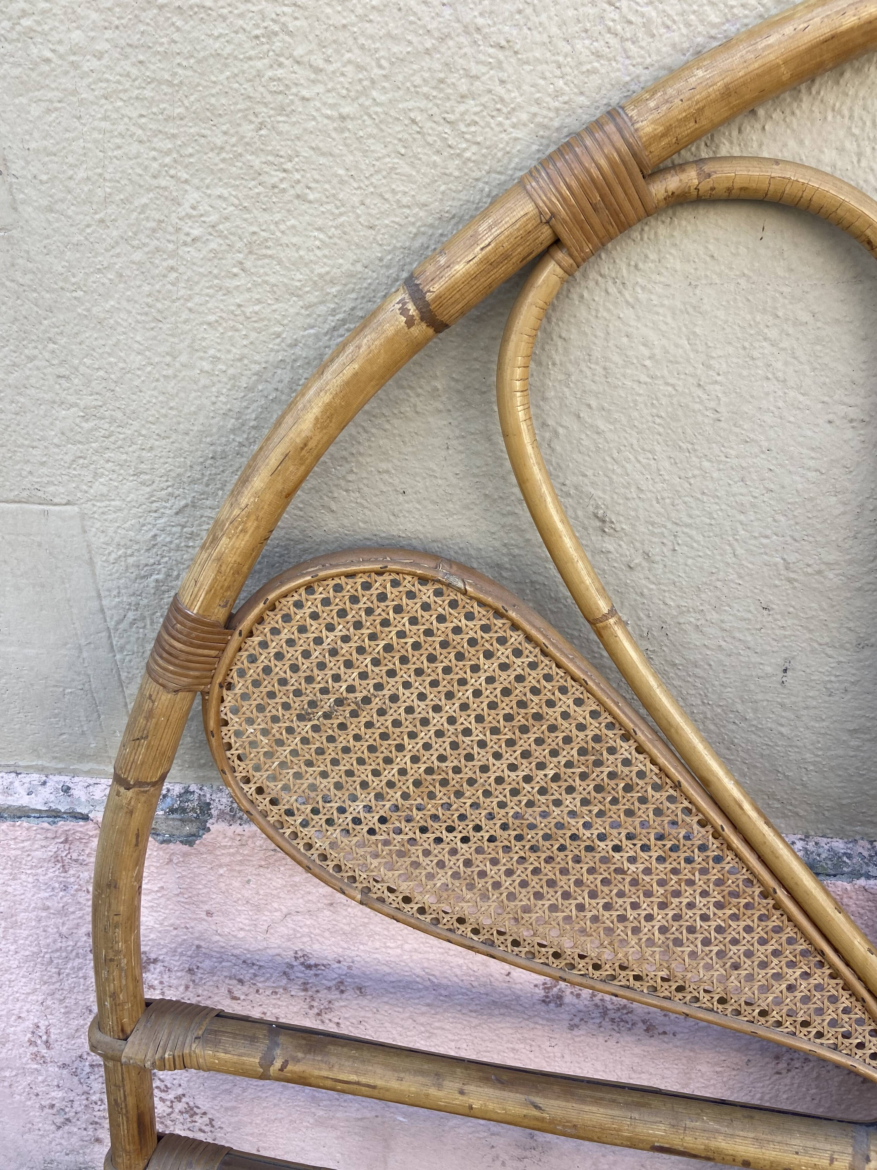 Headboard 2 people in rattan and vintage cannage