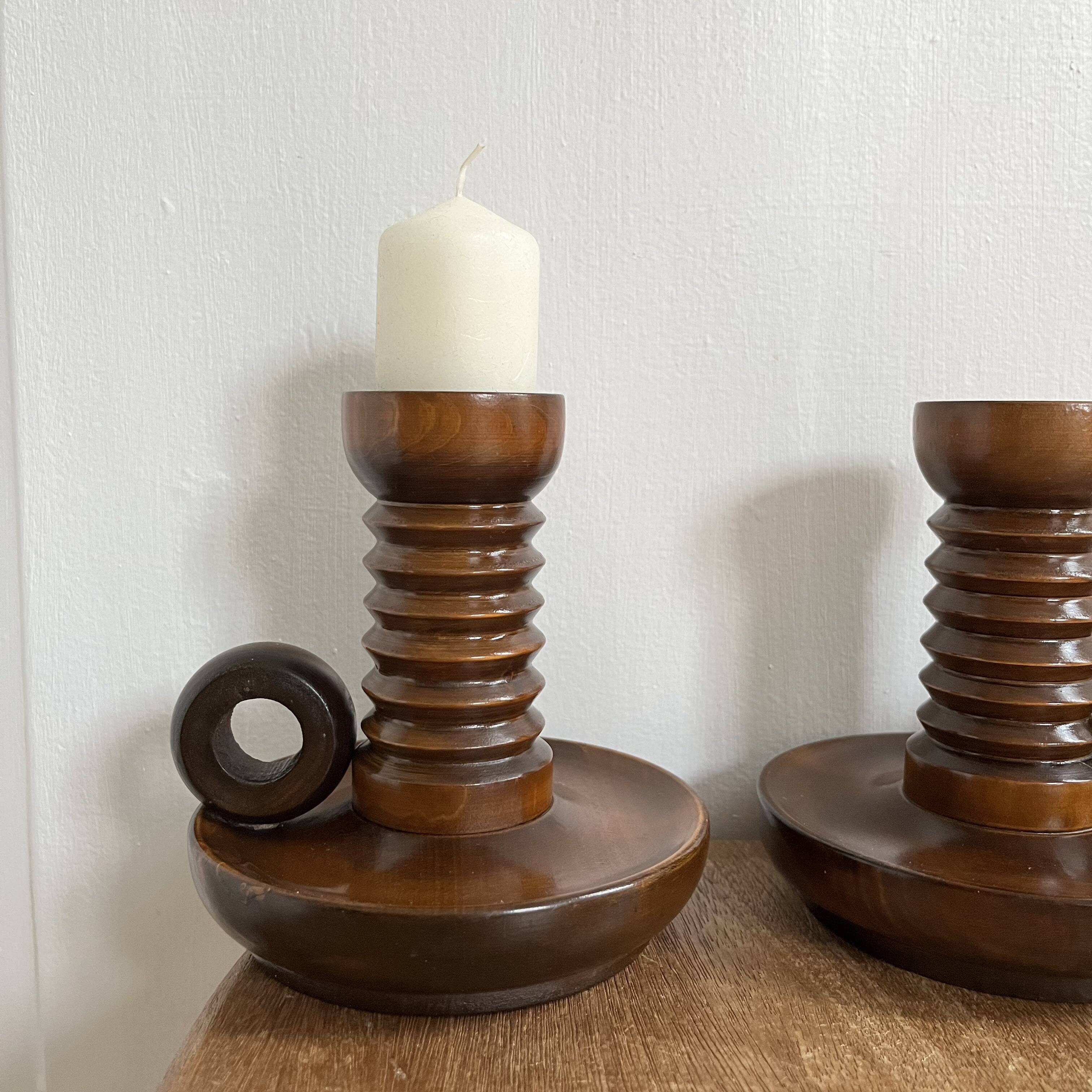 Pair of turned wooden candlesticks from the 70s