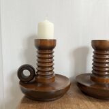 Pair of turned wooden candlesticks from the 70s