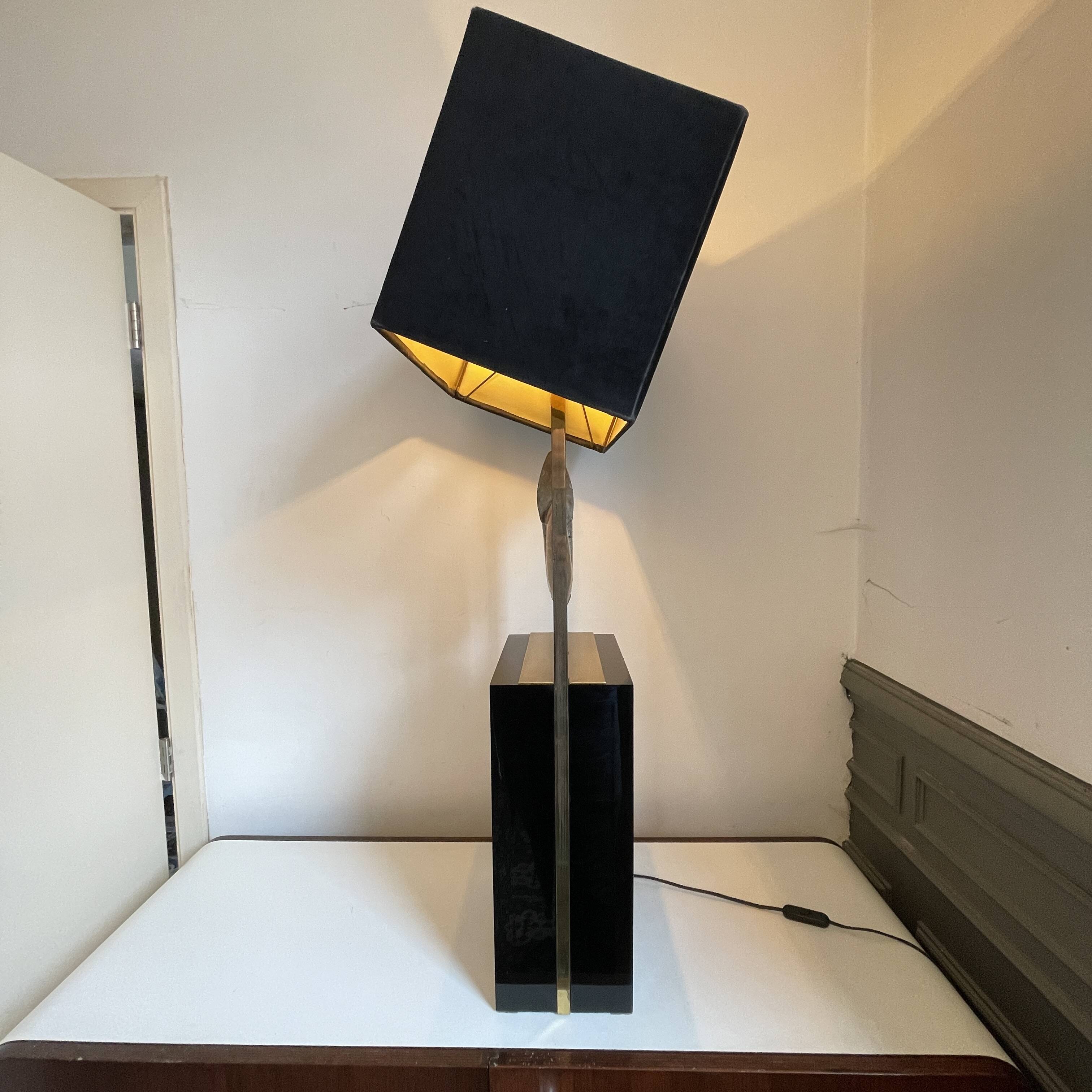 MAISON JANSEN (attr) 'Ammonite' lamp 102cm, gilded brass and black lacquered wood
