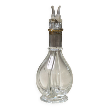 French glass decanter with 4 compartments and pouring spouts, 1950s–70s