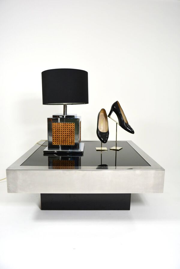 Table basse style Willy Rizzo noir & chrome