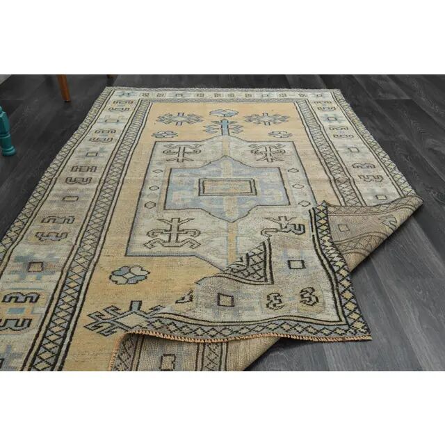 1970s Vintage Turkish Handmade Wool & Cotton Orange Area Rug 134x213